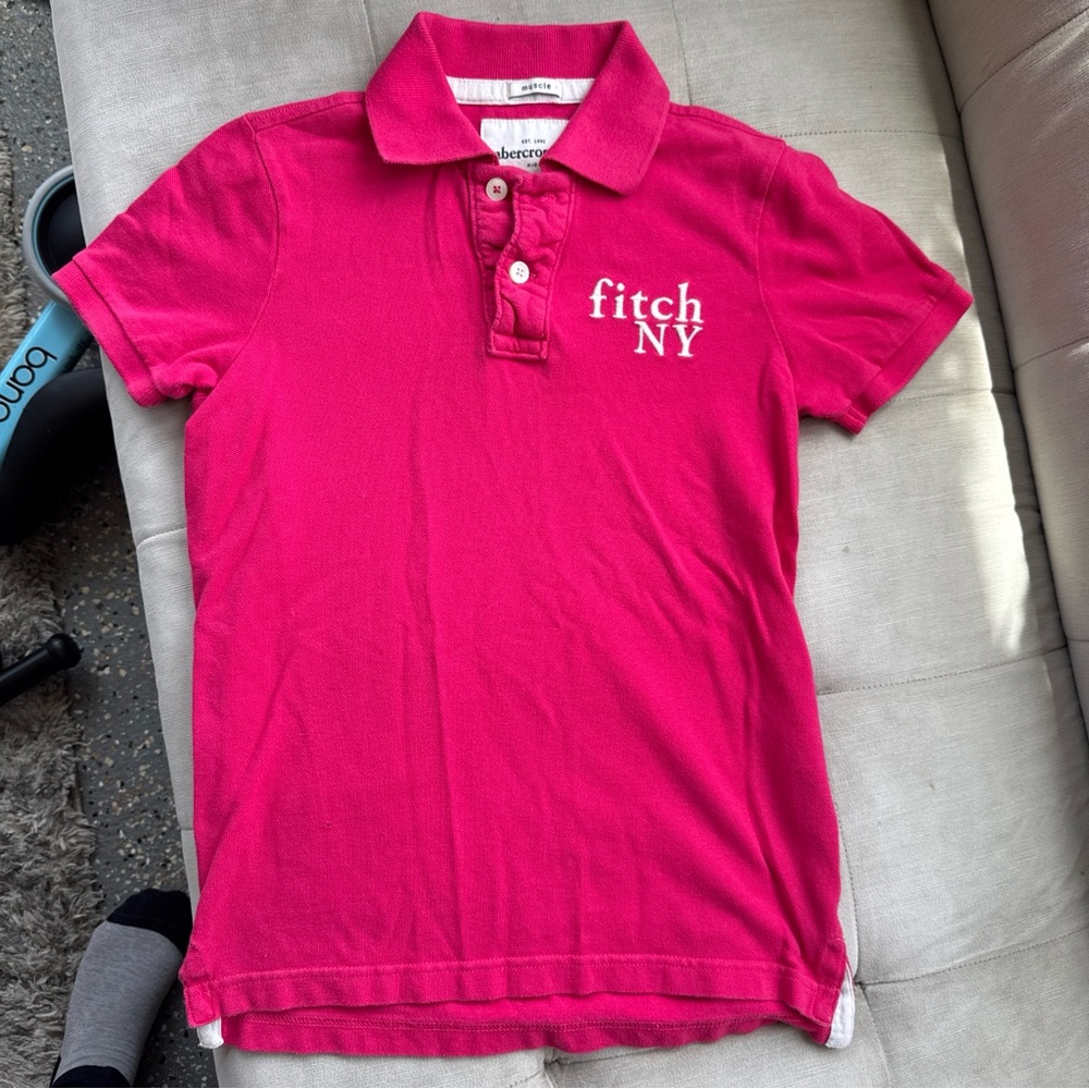 Vintage Y2K Abercrombie & Fitch Muscle Polo in Pink Unisex Size Large
